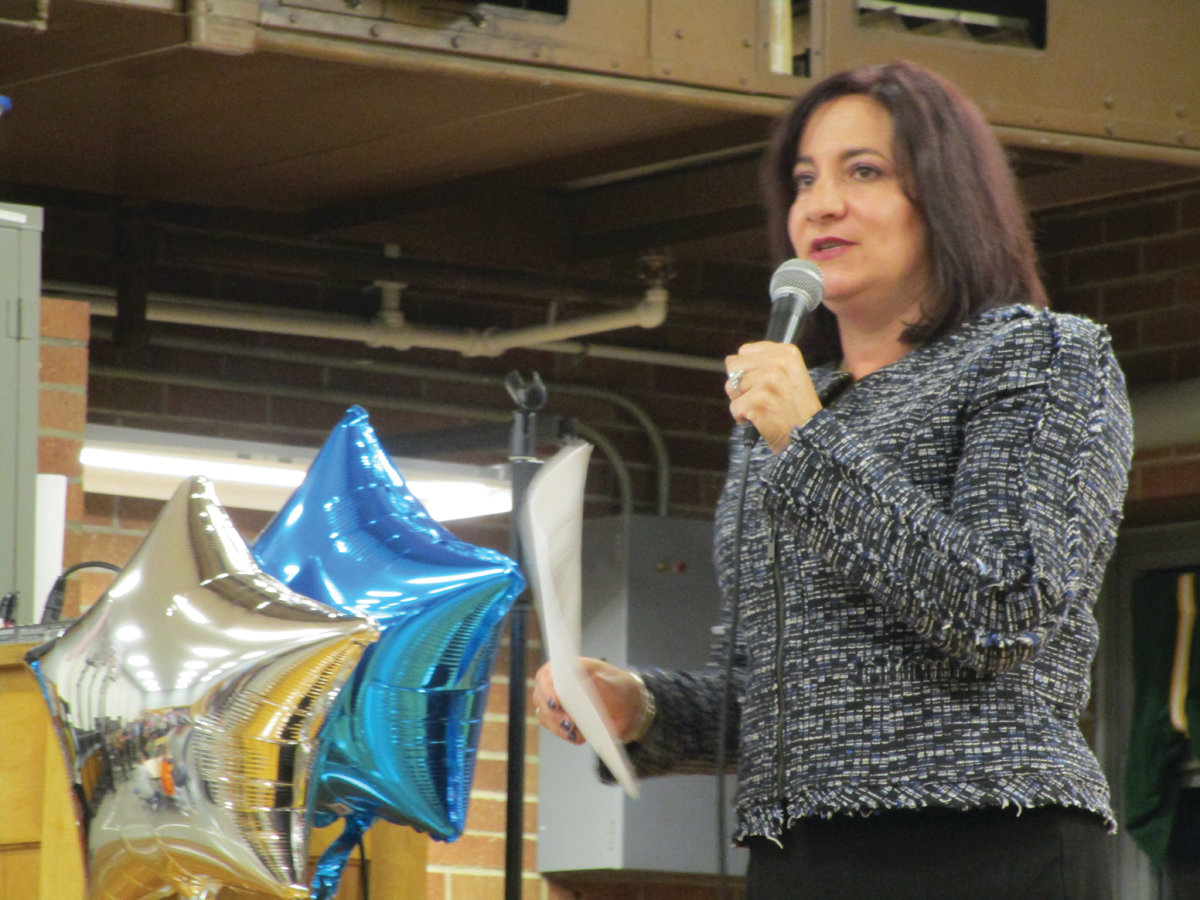 WARM WELCOME: Superintendent Jeannine Nota-Masse welcomes visitors to the Oct. 16 open house at Eden Park Elementary School.